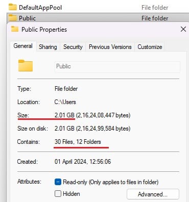 Files folder and subfolder size