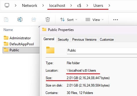 Files folder and subfolder size via Share