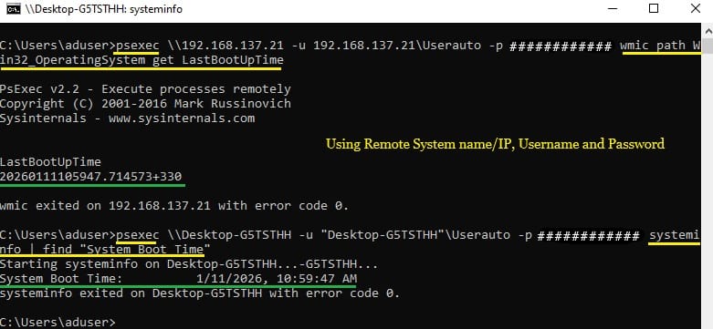 Remote System Uptime via Psexec