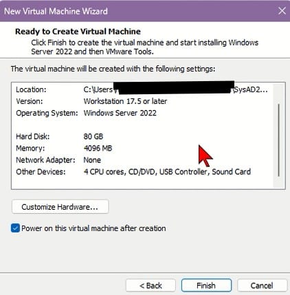 Windows Server 2022 Datacenter on VMware Workstation Virtual Machine(VM)
