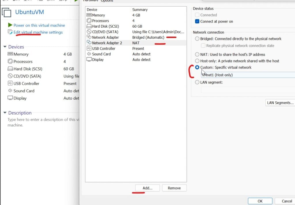 Configure Network on Ubuntu Server - Add network Adaptor