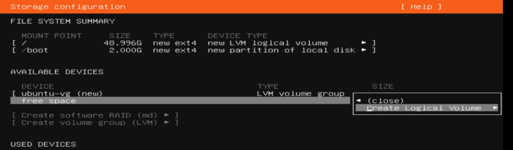 Install Ubuntu/Linux OS on VM LV Create