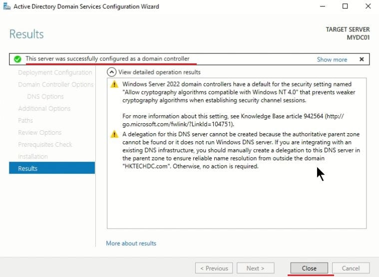 Install Active Directory Domain Service (AD DS) and Promote to Domain Controller (DC) - AD DNS installed