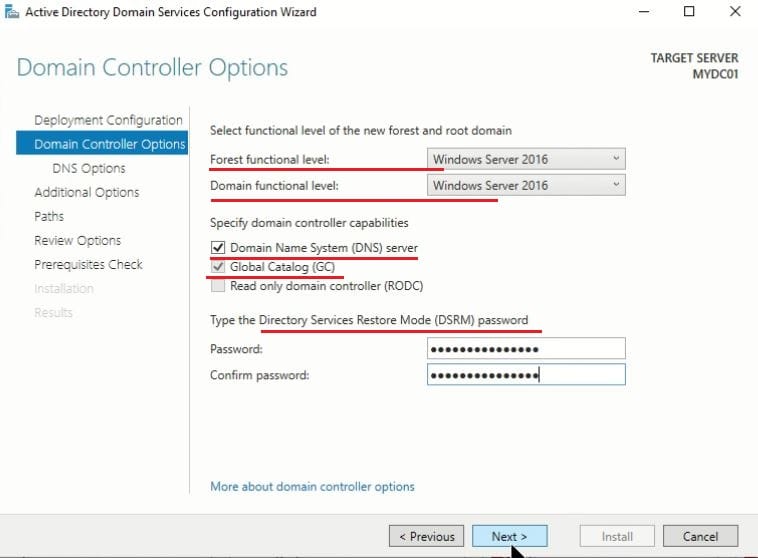 Install Active Directory Domain Service (AD DS) and Promote to Domain Controller (DC) - AD options