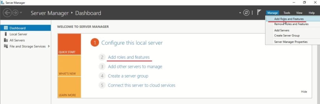 Install Active Directory Domain Service (AD DS) and Promote to Domain Controller (DC) - add roles