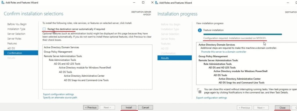 Install Active Directory Domain Service (AD DS) and Promote to Domain Controller (DC) - installed ADDS