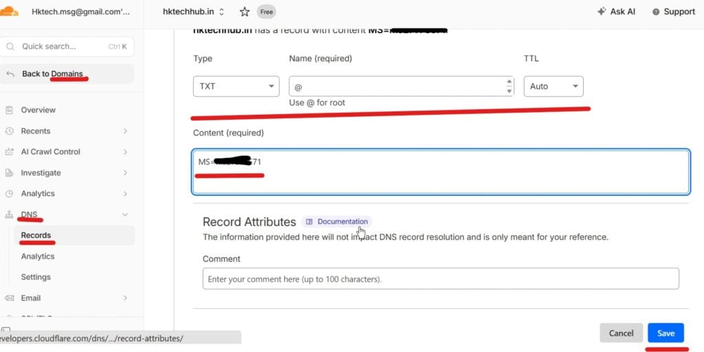 Microsoft Entra ID - Add TXT record