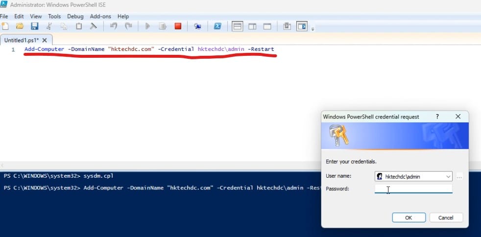 Join a domain PowerShell for join domain