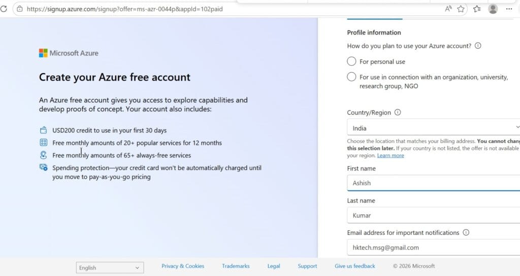 Microsoft Azure - Azure Profile