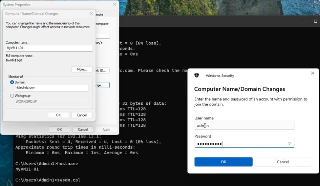 Client Join a domain sysdm.cpl for join domain