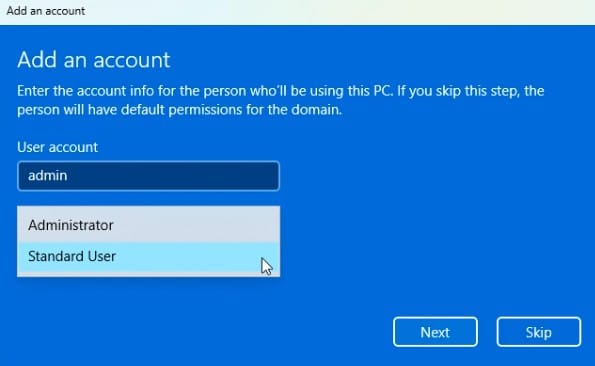 Join a domain account type for join domain