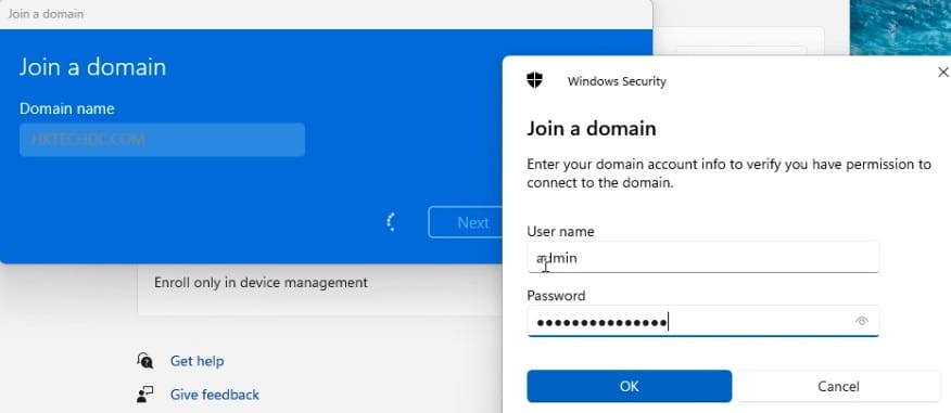 Join a domain credential for join domain